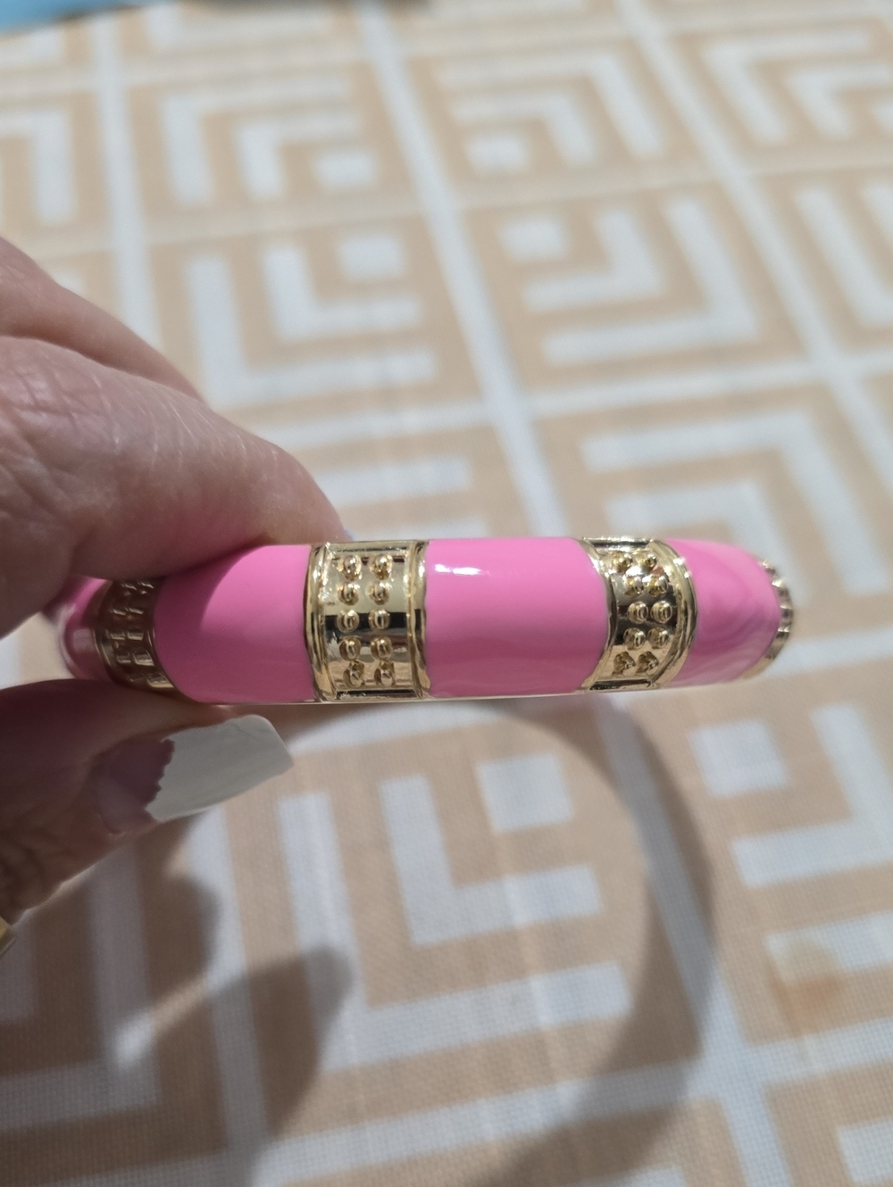 Pink Gold-Accent Enamel Bangle Bracelet - Women Accessories